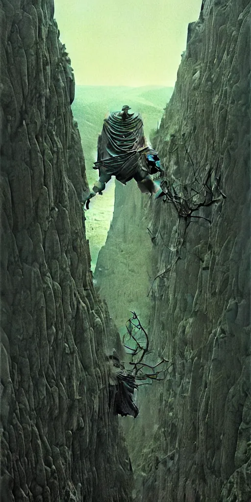 Image similar to A detailed lonley enormous sock with evil eyes stands among the mountains. Wearing a ripped mantle, robe. Perfect face, colossal scale, extremely high details, realistic, fantasy art, solo, masterpiece, art by Zdzisław Beksiński, Arthur Rackham, Dariusz Zawadzki