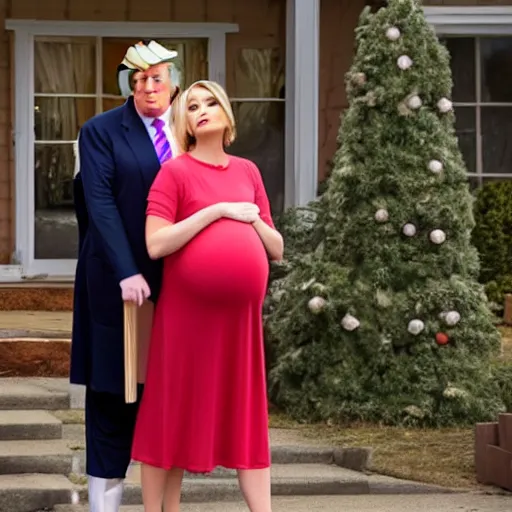 Image similar to Pregnant Donald Trump in a dress, Hallmark movie, movie still, chick flick