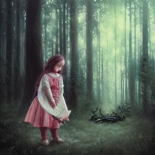 Image similar to “evil child girl making a ritual in a magical forest by leesha hannigan, artwork”
