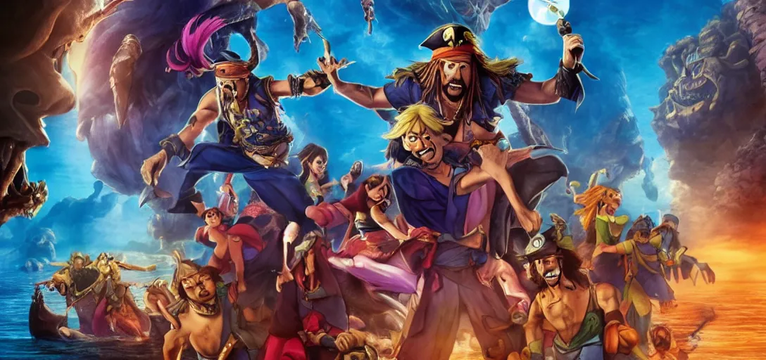 Prompt: live action remake of pirates of dark water by hanna - barbera, epic cinematic still, heroic pose, movie still, 8 k