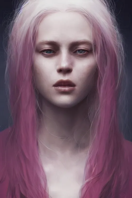 Prompt: a beautiful portrait of an attractive women with long white hair and deep pink eye colour by greg rutkowski, sung choi, mitchell mohrhauser, maciej kuciara, johnson ting, maxim verehin, peter konig, 8 k photorealistic, cinematic lighting, hd, high details, dramatic, atmosphereric, trending on artstation