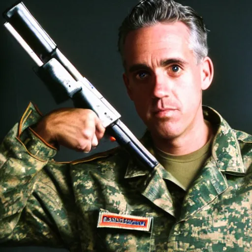 Prompt: jordan peterson holding an ak - 4 7 in military uniform, military photo, vietnam war