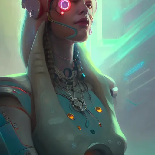 Image similar to a portrait of a beautiful cybernetic hippie, cyberpunk concept art by pete mohrbacher and wlop and artgerm and josan gonzales, digital art, highly detailed, intricate, sci-fi, sharp focus, Trending on Artstation HQ, deviantart, unreal engine 5, 4K UHD image