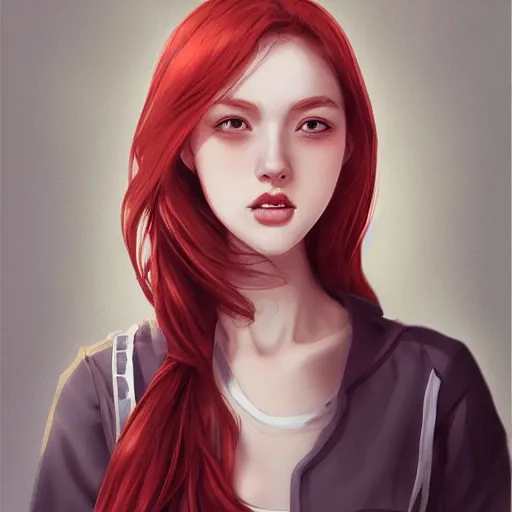 Image similar to a comic portrait of a red haired teenager girl, fine - face, realistic shaded perfect face, fine details, day setting. realistic shaded lighting poster by eric - anthony johnson and bo feng lin style, trending on art station