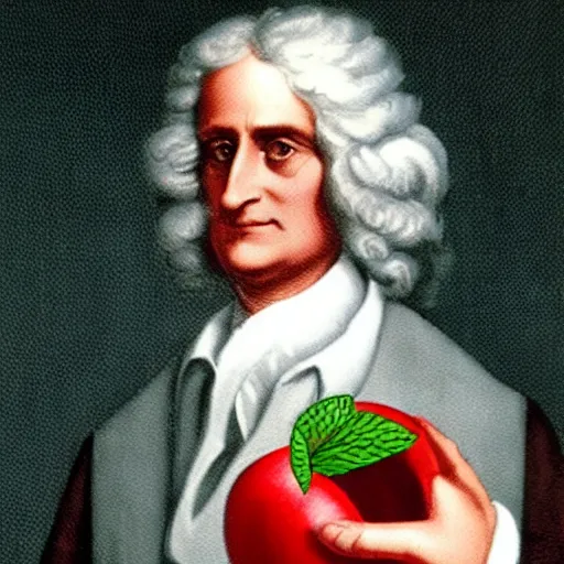 Prompt: mint condition topps rookie card trending on ebay of Isaac Newton inventing calculus while holding a red apple