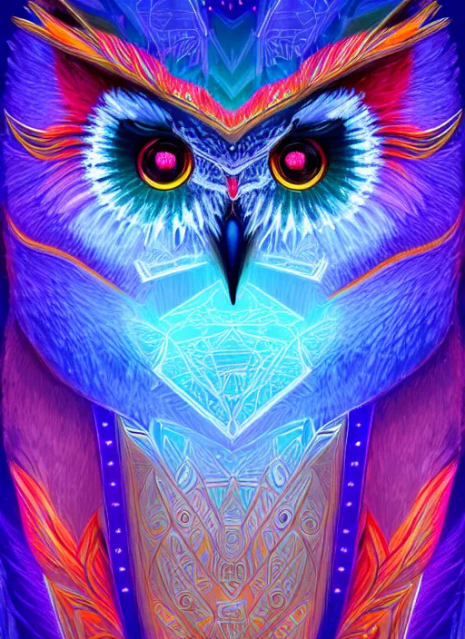 Image similar to symmetry!! product render poster vivid colors divine proportion owl, ice and snow, glowing fog intricate, elegant, highly detailed, digital painting, artstation, concept art, smooth, sharp focus, illustration,