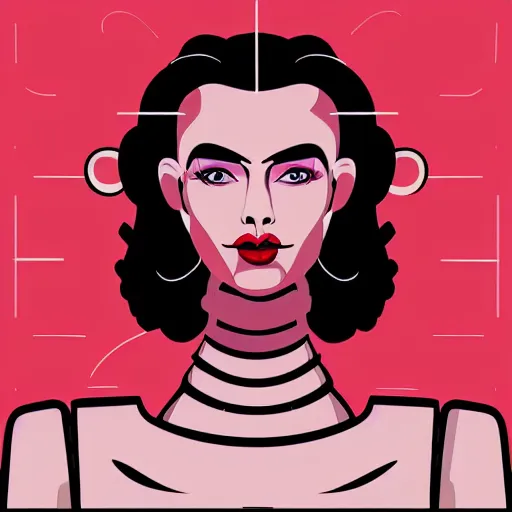 Image similar to robot android woman 1 9 5 0 s era vector art cell shaded allure beautiful makeup curvy highly detailed art by ilya kushinov