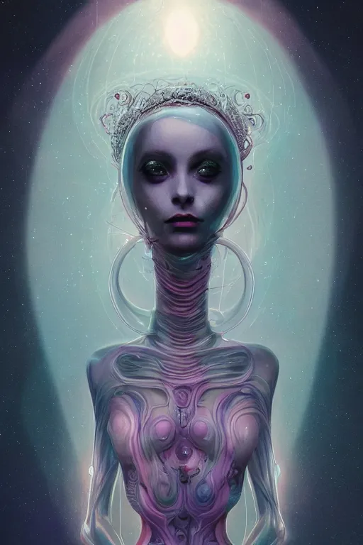 Image similar to portrait of an elegant alien woman queen, many eyes, multiple eyes, stalk eyes, straight on portrait, by artgerm, tom bagshaw, gerald brom, vaporwave colors, lo - fi colors, vaporwave, lo - fi, moody vibe, goth vibe, 4 k, hd,