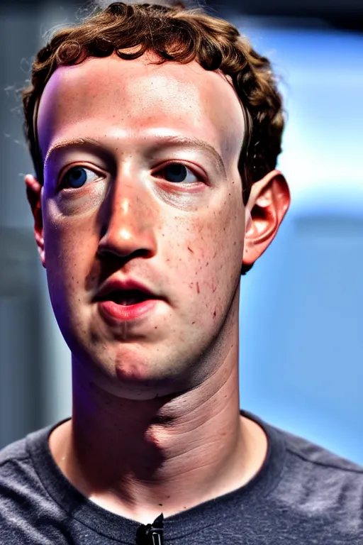 Prompt: photorealistic portrait photograph of mark zuckerberg looking at you with a serious somber expression, detroit become human, handsome, depth of field, soft focus, highly detailed, intricate, realistic, national geographic cover, soft glow, textured