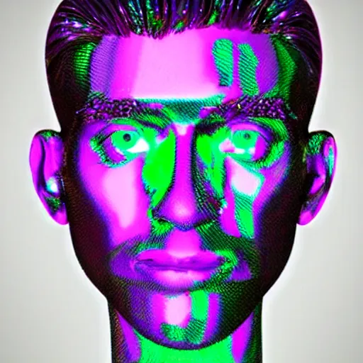 Image similar to a 3d human head made up of shiny holograms