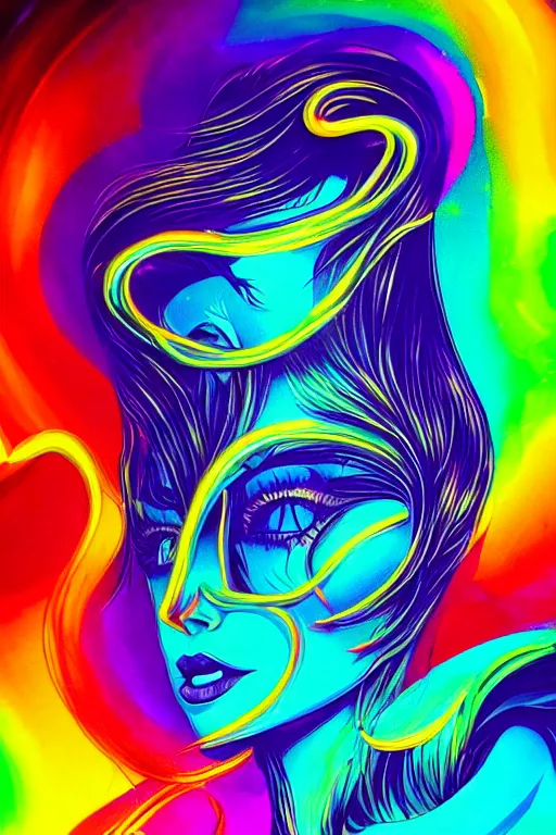 Prompt: A concept of Melancholic Euphoric heartshine in the crush of oblivion. The vibrancy of nouveau is gilded with hollow-wishes. Trending on ArtStation. Vivid Neon Ink Painting.