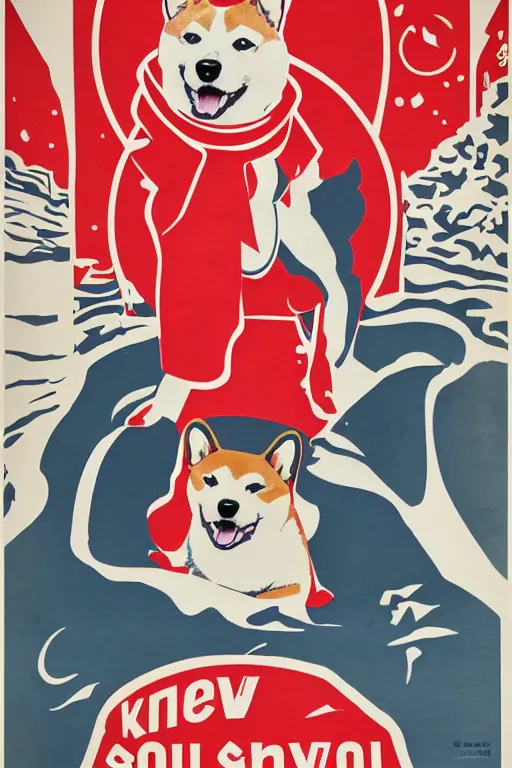 Prompt: shiba inu soviet propaganda poster