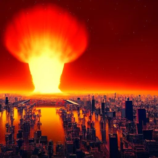 Image similar to nuclear explosion in city, 4 k