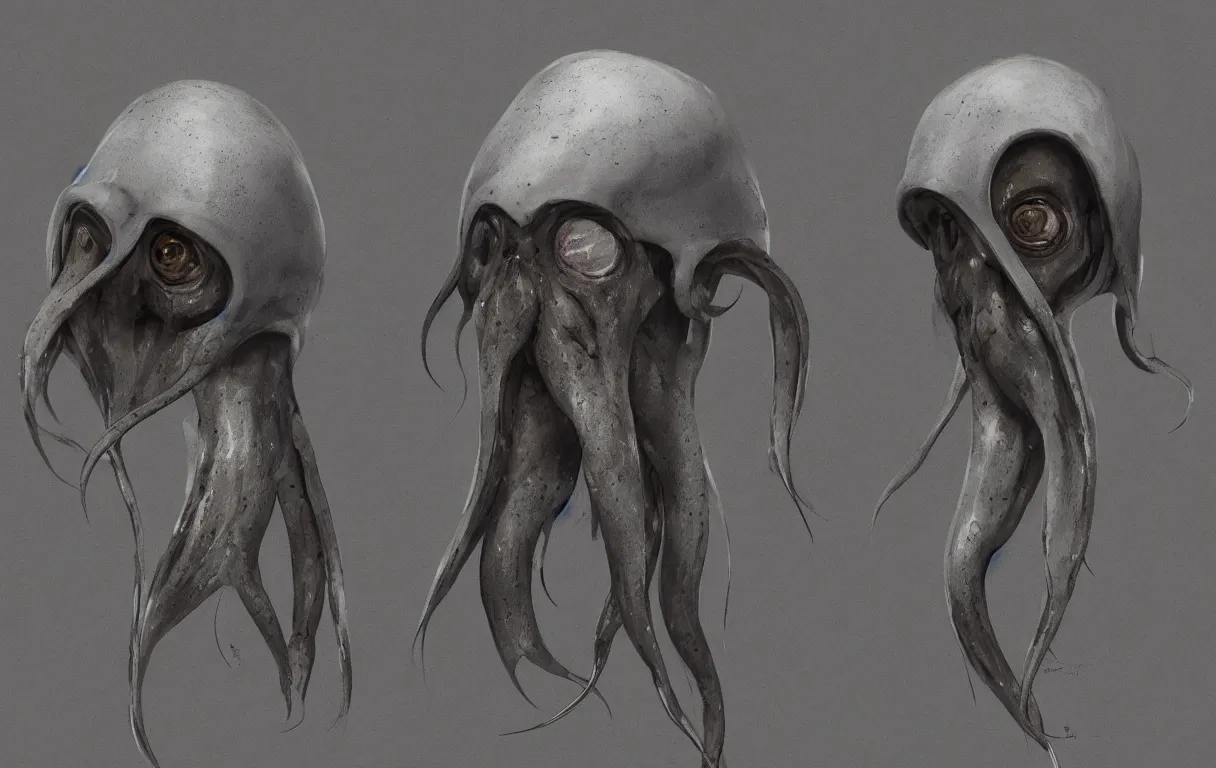 Image similar to humanoid squid with grey skin in robes looking at the viewer, concept art by jama jurabaev