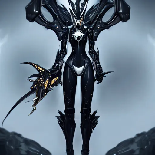 Image similar to highly detailed exquisite fanart, of a beautiful female warframe, but as an anthropomorphic robot dragon, matte black metal armor with white accents, engraved, elegant pose, close-up shot, epic cinematic shot, sharp claws for hands, professional digital art, high end digital art, singular, realistic, captura, DeviantArt, artstation, Furaffinity, 8k HD render