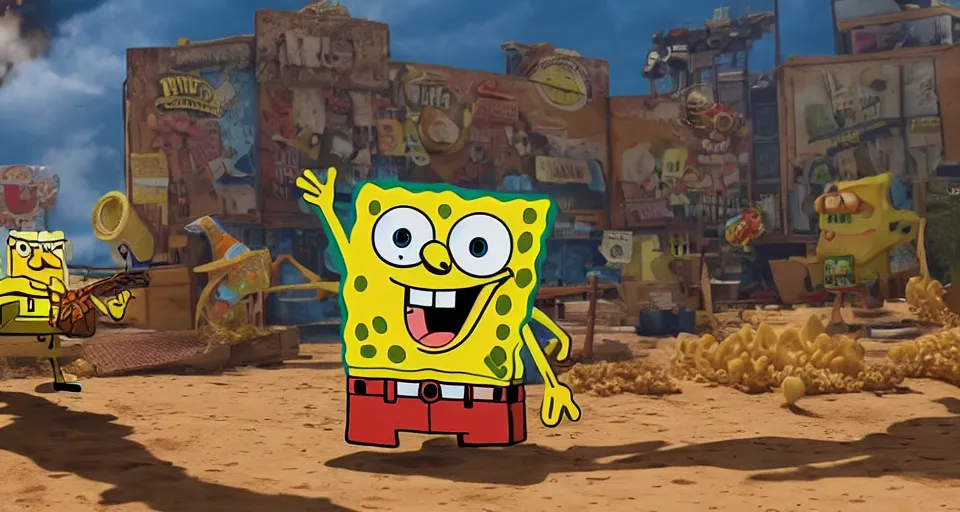 Prompt: spongebob as duke nukem, action movie poster, unreal engine, very detailed render