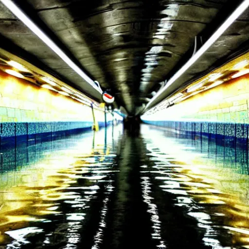 Prompt: flooded subway tunel