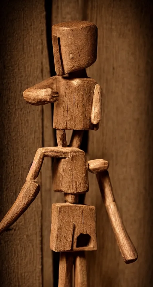 Image similar to a little wooden boy like pinocchio, dark style by alberto mielgo