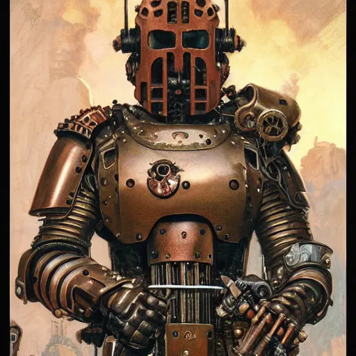 Prompt: the doomslayer as a steampunk knight, realistic closeup portrait art by norman rockwell and donato giancola and greg rutkowski, a - symmetrical