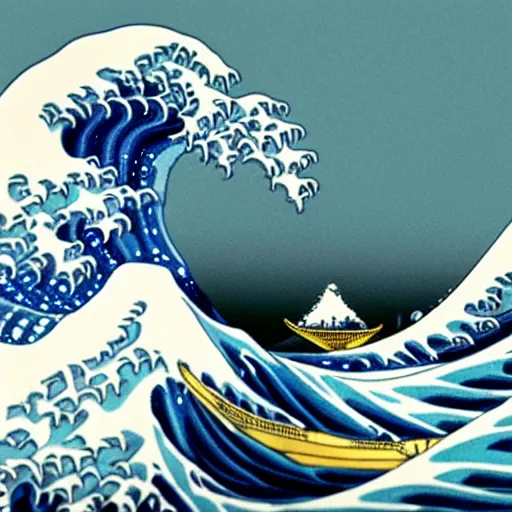 Prompt: a photo of a marble sculpture of The Great Wave off Kanagawa