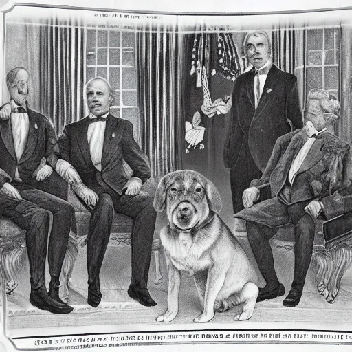 Image similar to a dog as the president of the united states, detailed photograph
