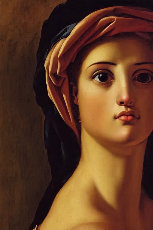 Image similar to beautiful woman, scared face, closeup, dressed in roman clothes, ultra detailed, art by Guido Reni style