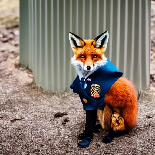 Image similar to a Fox dressed in a modern American general uniform, 85mm f/1.4