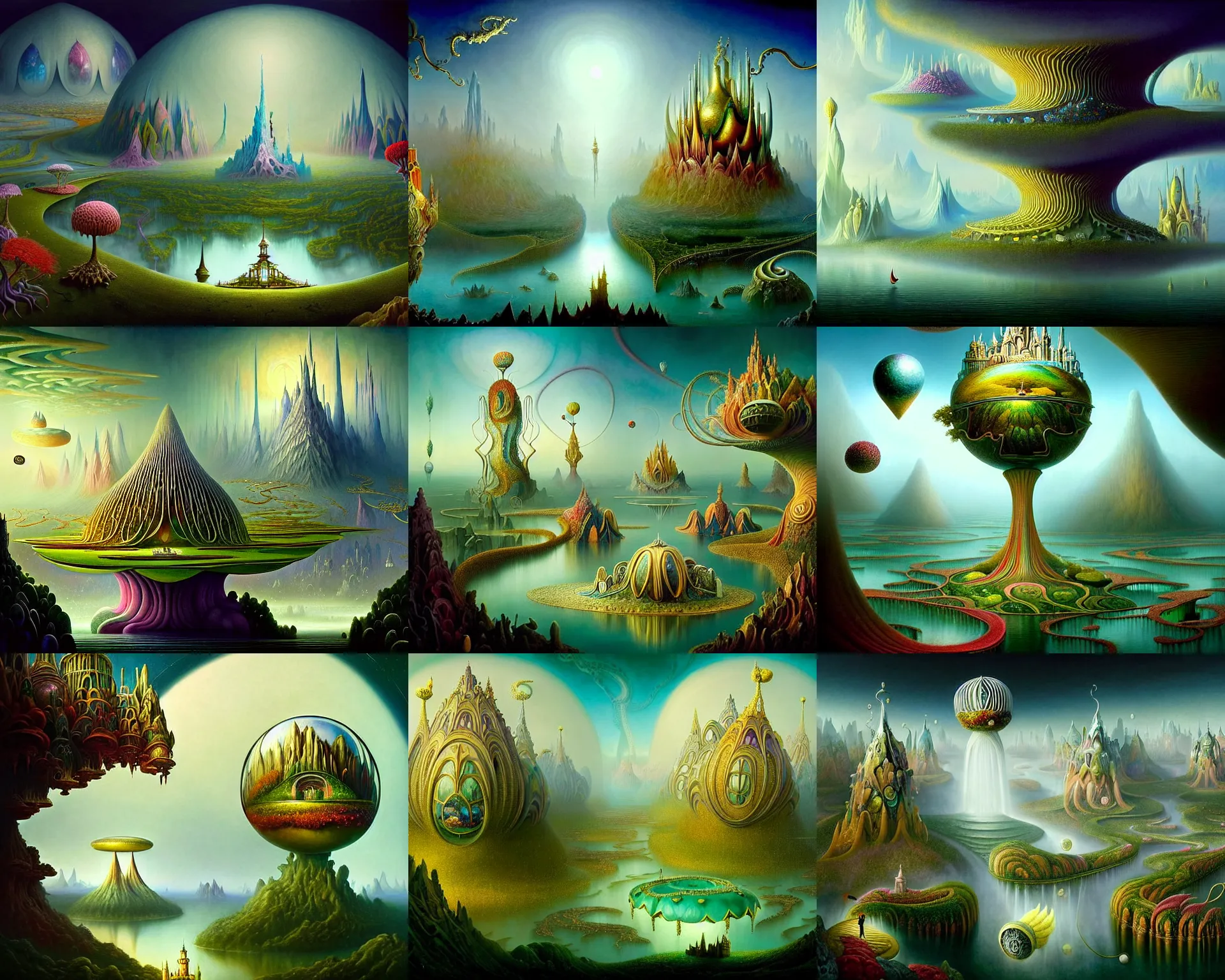 Prompt: a beguiling epic stunning beautiful and insanely detailed matte painting of faberge dream worlds with surreal architecture designed by Heironymous Bosch, with mega structures inspired by Heironymous Bosch's Garden of Earthly Delights, vast surreal landscape and horizon by Asher Durand and Cyril Rolando and Natalie Shau, masterpiece!!!, grand!, imaginative!!!, whimsical!!, epic scale, intricate details, sense of awe, elite, wonder, insanely complex, masterful composition!!!, sharp focus, fantasy realism, dramatic lighting