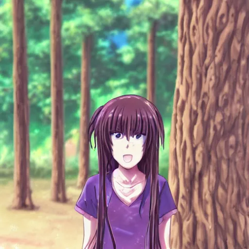 Prompt: upset anime girl, the dead trees in background