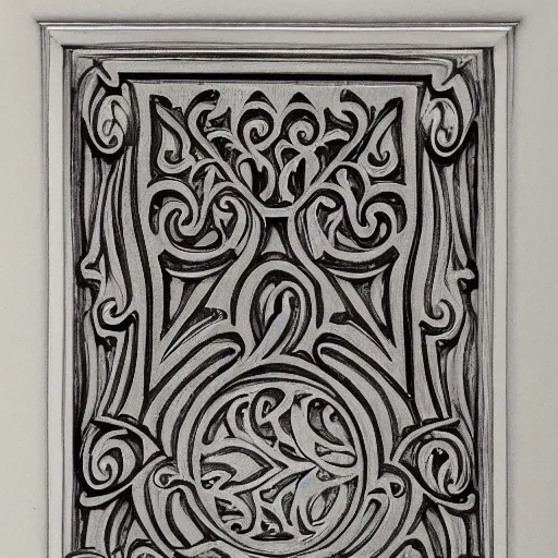 Image similar to an scrollwork engraving by sam alfano and russ abbott