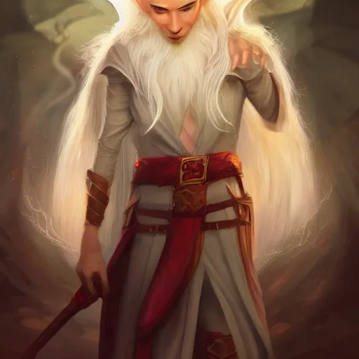 Image similar to Beautiful white haired fair skinned scholar elves with scroll and lightning background, realism, digital painting, detailed artwork, portrait, mythical, artstation