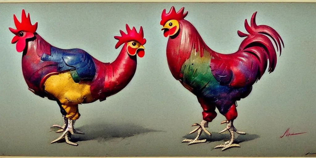 Image similar to ( ( ( ( ( 1 9 5 0 s retro future robot rooster. muted rainbow colors. ) ) ) ) ) by jean - baptiste monge!!!!!!!!!!!!!!!!!!!!!!!!!!!!!!