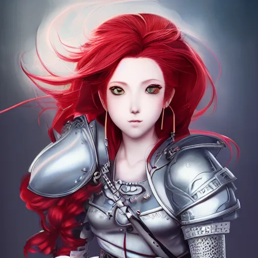 Image similar to a red haired female knight as an absurdly beautiful, elegant, young sensual anime girl, hilly background, ultrafine hyperrealistic detailed face illustration by kim jung gi, irakli nadar, intricate linework, sharp focus, bright colors, matte, octopath traveler, final fantasy, unreal engine highly rendered, global illumination, radiant light, intricate environment