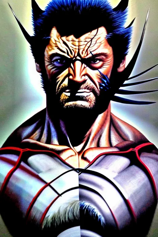 Image similar to airbrush portrait of wolverine from xmen, by dimitri patelis marvel masterpieces