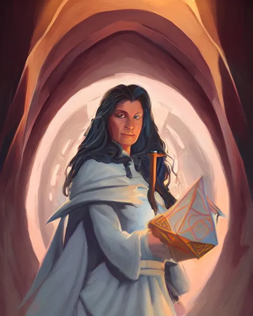 Image similar to a female dnd wizard's portrait by ray swanland and rhads