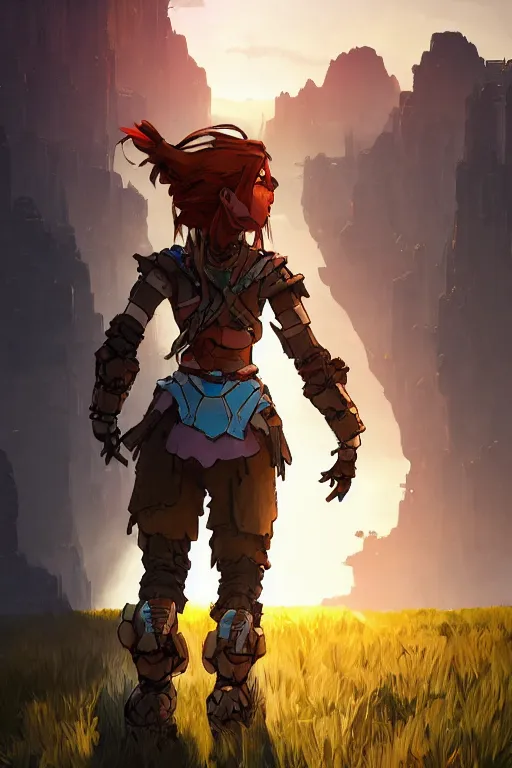 Image similar to combination suit armor aloy horizon forbidden west horizon zero dawn robot ninja mask helmet backpack tribal, art gta 5 comics, official fanart behance hd artstation by jesper ejsing, by rhads, makoto shinkai and lois van baarle, ilya kuvshinov, ossdraws radiating a glowing aura cgi rtx 2 0 2 2