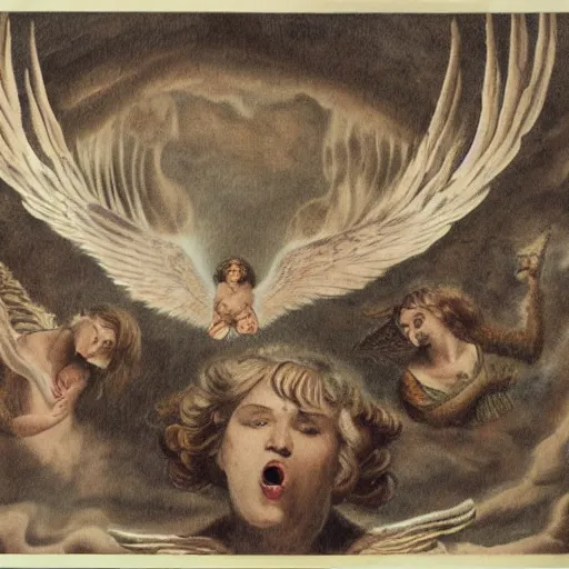 Image similar to angels hover above like vultures prey