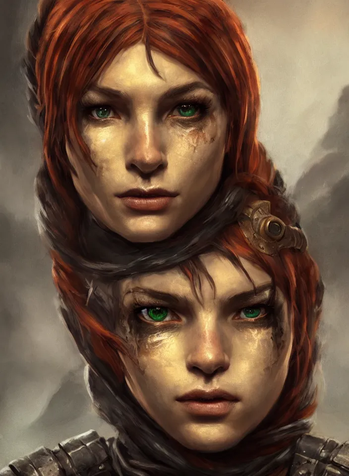 Image similar to a face portrait of a beautiful girl as a rogue from skyrim, fantasy setting, beautiful face, warm colors, soft lighting, atmospheric, cinematic, moody, in the style of diego koi, gina heyer, luiz escanuela, art by alyssa monk, hyperrealism, rule of thirds, golden ratio, oil on canvas, 8 k