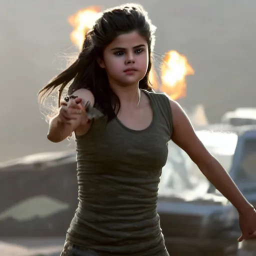 Image similar to High quality movie still of Selena Gomez in Michael Bay's Transformers