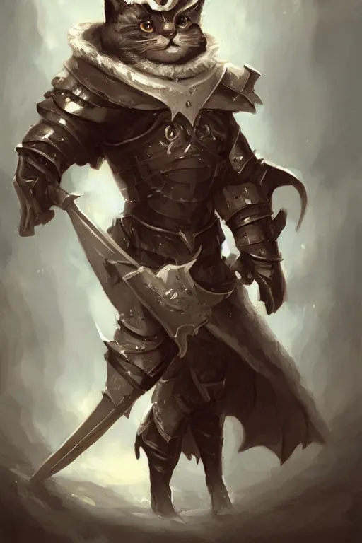 Image similar to cute little anthropomorphic cat knight wearing a cape and a crown, tiny, small, miniature cat , baby animal, short, pale blue armor, cute and adorable, pretty, beautiful, DnD character art portrait, matte fantasy painting, DeviantArt Artstation, by Jason Felix by Steve Argyle by Tyler Jacobson by Peter Mohrbacher, cinematic lighting