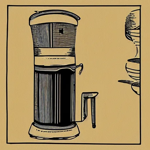 Image similar to a detailed diagram of an Italian biletti coffee maker macchinetta in Japanese illustration style, extreme detail