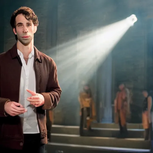 Prompt: Shawn Spencer in Hamilton, production still, stage lighting