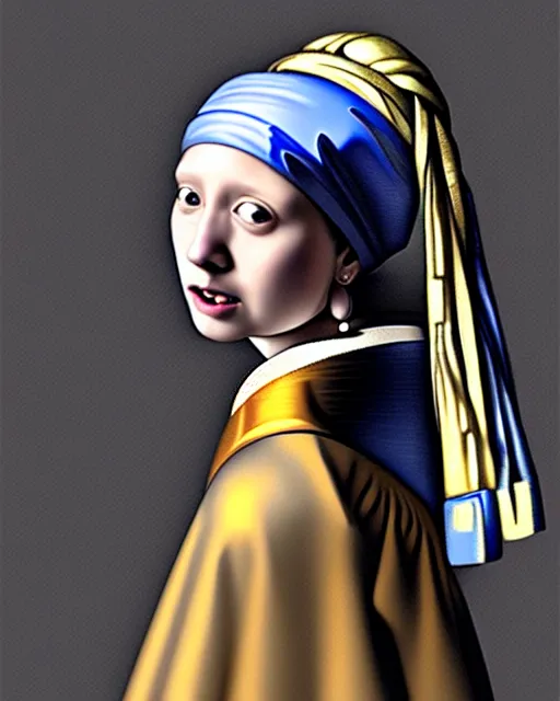 Image similar to digital realist painting of a beautiful modern girl as a girl with a pearl earring