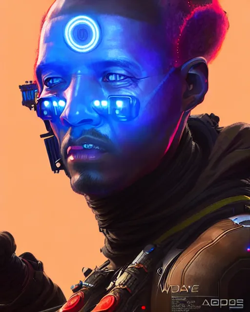 Image similar to programmer as an apex legends character digital illustration portrait design by, wayne barlowe detailed, gorgeous lighting, wide angle action dynamic portrait