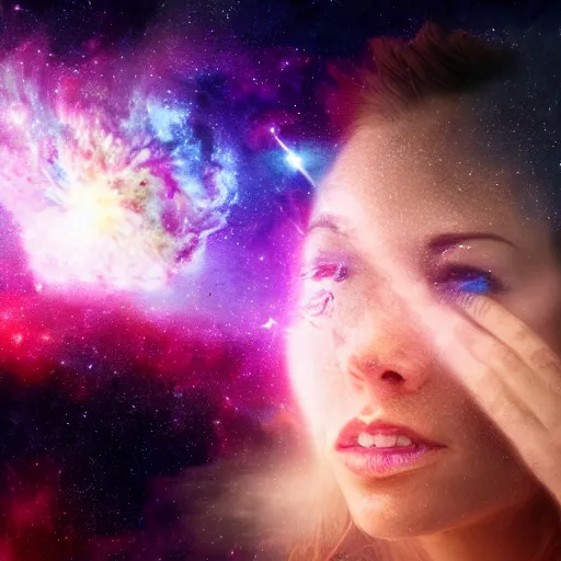 Image similar to a portrait of half a female face with a nebula explosion in a space environment