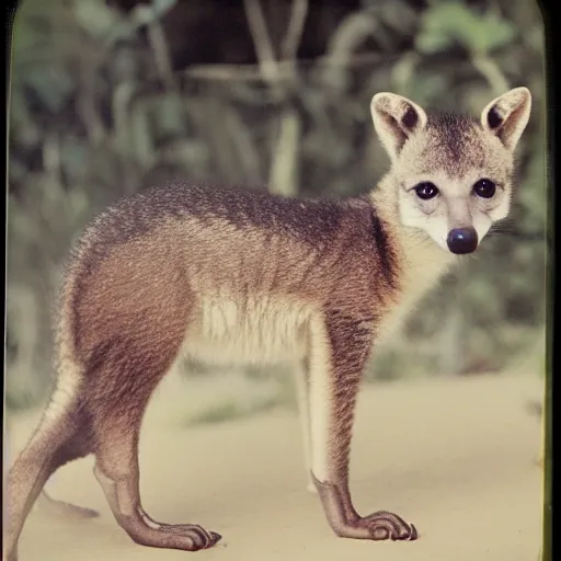 Prompt: real picture of baby thylacine taken with Polaroid