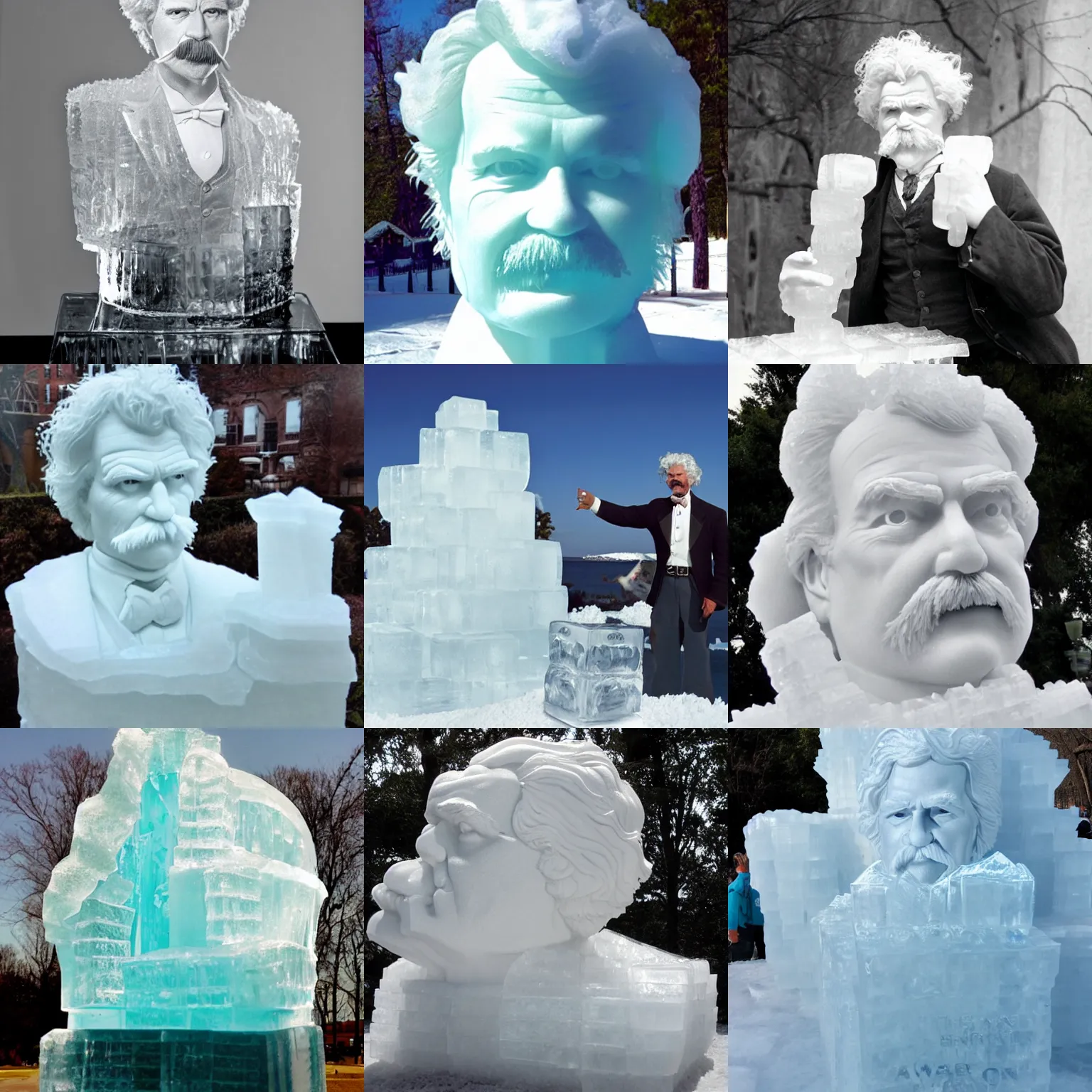 Prompt: Mark Twain, ice sculpture