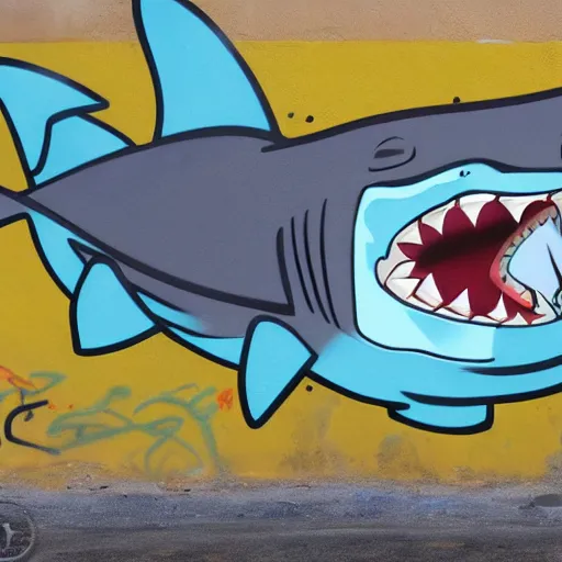 Image similar to an anthro shark holding a beer, graffiti on a wall dac 15.0