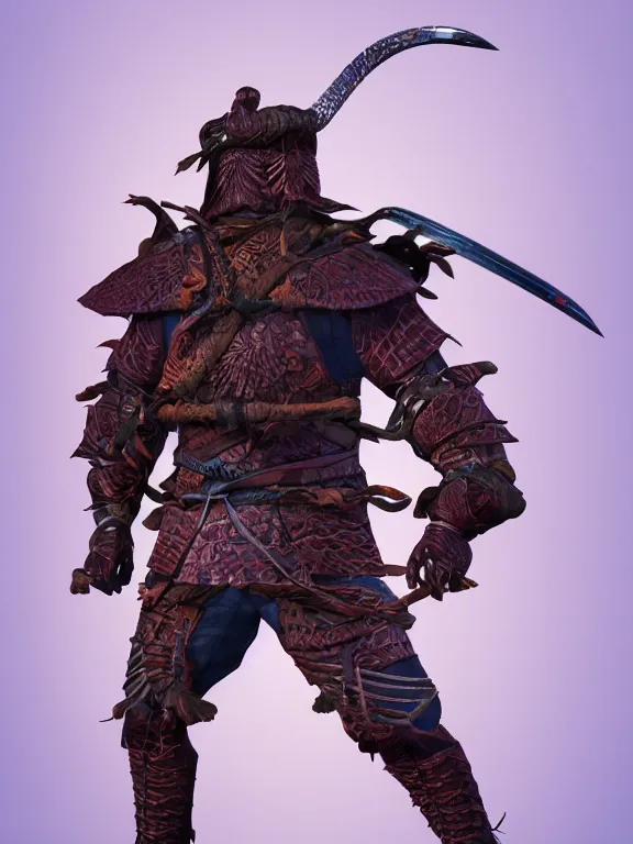 Prompt: full body front view portrait of, druidic nature ninja samurai, character design, correct anatomy, made in blender, octane render, ray tracing, ultra detailed, fantasy, intricate and highly detailed, with lots of colour, pose, sharp focus,