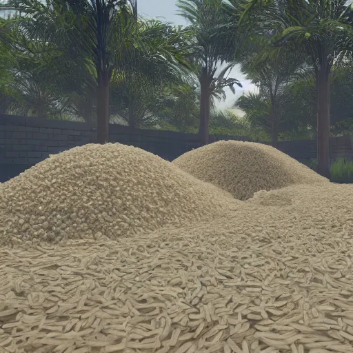 Image similar to Piles of rice scattered, unreal engine render